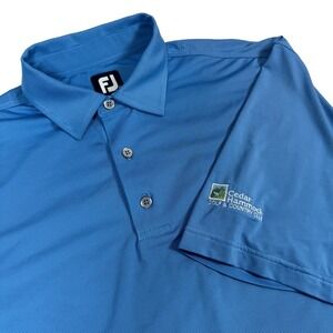 FJ FootJoy Mens L Golf Polo Shirt Blue Cedar Hammock Club‎ Pinstripes Athletic